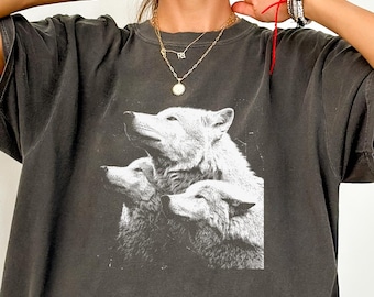 Wolf Pack Shirt | Vintage Aesthetic Wolf Graphic Tee | Comfort Colors Wildlife Gift | Retro Garment Dyed Nature Top