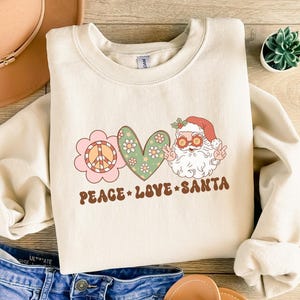 Peace Love Santa Christmas Sweatshirt, Ugly Christmas Sweater, Vintage Christmas Sweater, Retro Santa Christmas Shirt, Christmas Gift