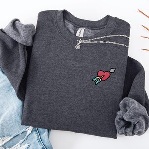 Embroidered Heart Sweatshirt, Embroidered Valentines Crewneck, Heart Sweater, Funny Sweatshirt, Unisex Embroidered Shirt, Heart Tee