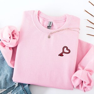 Embroidered Love Key Sweatshirt, Embroidered Valentines Crewneck, Love Key Sweater, Funny Sweatshirt, Unisex Embroidered Shirt, Love Key Tee
