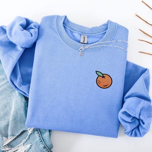 Besticktes Orange Sweatshirt, Unisex Obst Rundhalsausschnitt