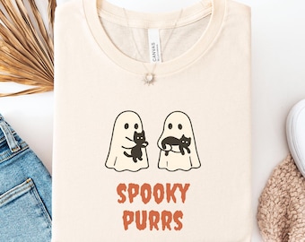 Funny Halloween Cat Ghost T-Shirt, Spooky Kitty Tee