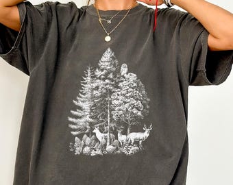 Deer Shirt | Vintage Aesthetic Forest Deer Graphic Tee | Comfort Colors Nature Lover Gift | Cottagecore Wildlife Top