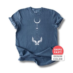 Crescent Moon Shirt | Hands Moon Graphic Tee | Comfort Colors Celestial Gift | Mystic Moon Spiritual Aesthetic Top for Her image 3
