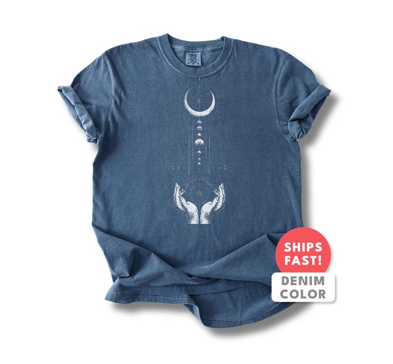 Crescent Moon Shirt | Hands Moon Graphic Tee | Comfort Colors Celestial Gift | Mystic Moon Spiritual Aesthetic Top for Her image 3