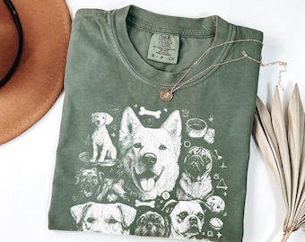 Vintage Dog Shirt | Floral Multi Dog Portrait Graphic Tee | Dog Lover Gift for Women | Comfort Colors Retro Dog Aesthetic Top