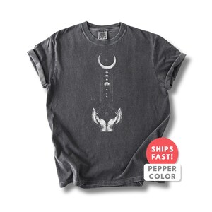 Crescent Moon Shirt | Hands Moon Graphic Tee | Comfort Colors Celestial Gift | Mystic Moon Spiritual Aesthetic Top for Her image 2