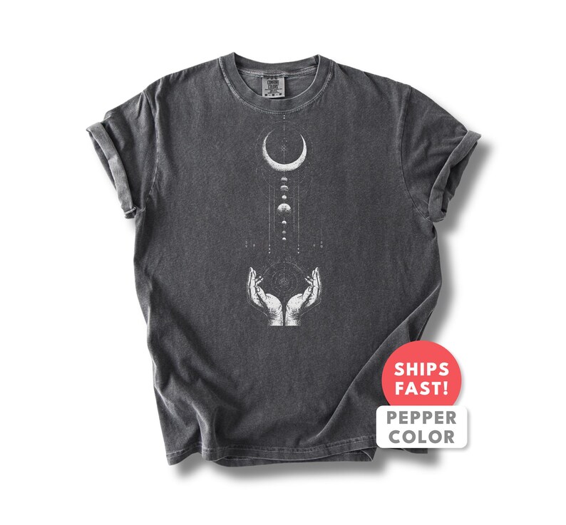 Crescent Moon Shirt | Hands Moon Graphic Tee | Comfort Colors Celestial Gift | Mystic Moon Spiritual Aesthetic Top for Her image 2