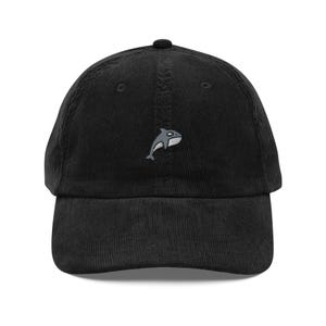 Embroidered Orca Hat, Vintage Corduroy Cap, Gift For Orca Lovers, Retro Whale Hat, Sustainable Hat, For Him & Her, Unisex Ball Cap