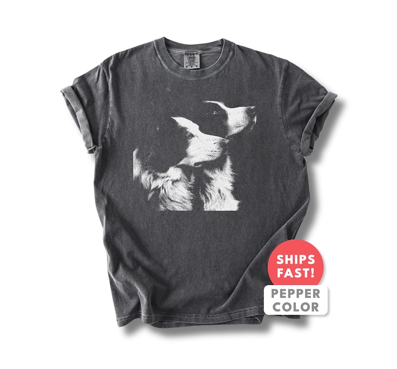 Border Collie Shirt | Vintage Border Collie Portrait Tee | Border Collie Mom Dad Gift | Comfort Colors Herding Dog Breed Top image 3