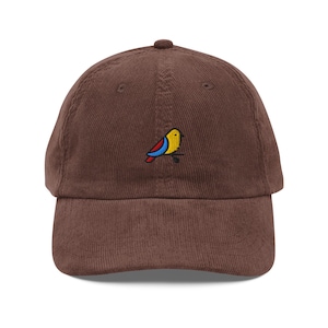 Embroidered Bird Hat, Vintage Corduroy Cap, Gift For Bird Lovers, Retro Nature Hat, Sustainable Hat, For Him & Her, Unisex Ball Cap