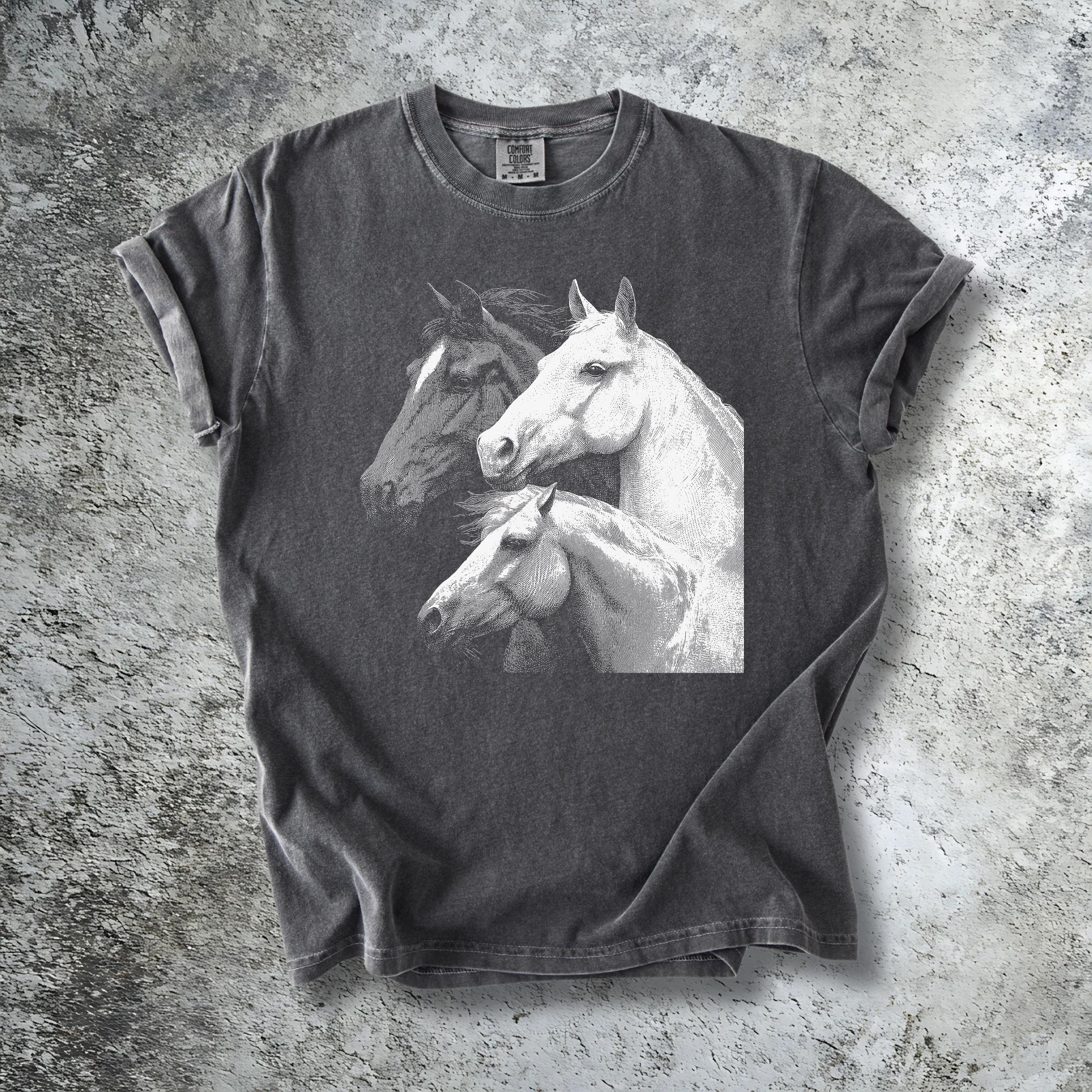 Horse Shirt | Vintage Two Horses Graphic Tee | Comfort Colors