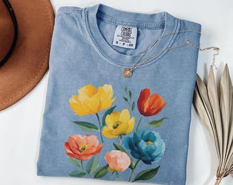 Retro Roses Shirt, Watercolor Floral Graphic Tee
