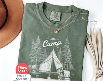 Koszulka Vintage Camping: Komfortowa koszulka w kolorach do biwakowania na świeżym powietrzu