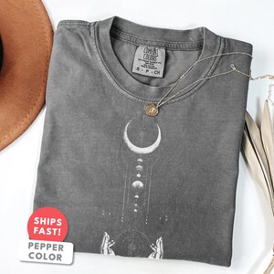 Crescent Moon Shirt | Hands Moon Graphic Tee | Comfort Colors Celestial Gift | Mystic Moon Spiritual Aesthetic Top for Her image 8