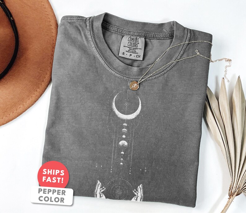 Crescent Moon Shirt | Hands Moon Graphic Tee | Comfort Colors Celestial Gift | Mystic Moon Spiritual Aesthetic Top for Her image 8