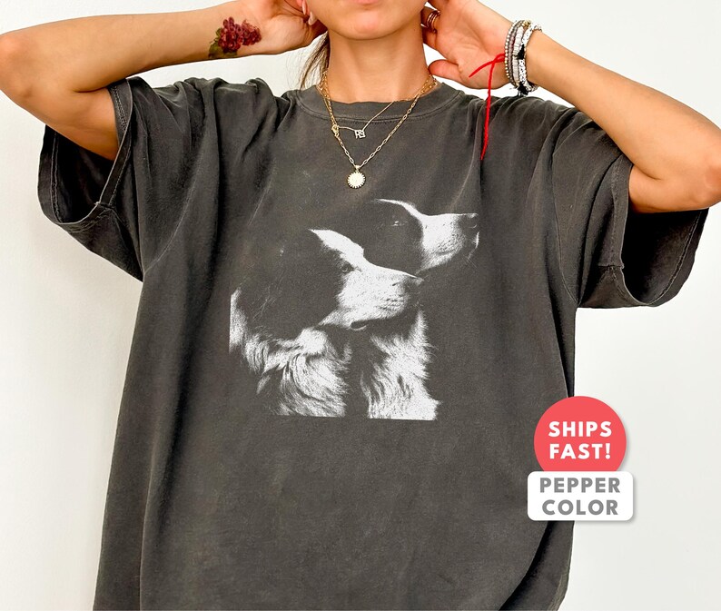 Border Collie Shirt | Vintage Border Collie Portrait Tee | Border Collie Mom Dad Gift | Comfort Colors Herding Dog Breed Top image 2