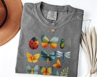 Butterfly Beetle Bee Shirt | Watercolor Insect Graphic Tee | Comfort Colors Entomology Gift | Cottagecore Bug Lover Top