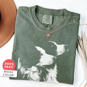 Border Collie Shirt | Vintage Border Collie Portrait Tee | Border Collie Mom Dad Gift | Comfort Colors Herding Dog Breed Top image 1