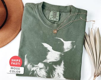 Maglietta Border Collie / Maglietta vintage con ritratto di Border Collie / Regalo per mamma e papà Border Collie / Maglietta Comfort Colors con razza di cane da pastore