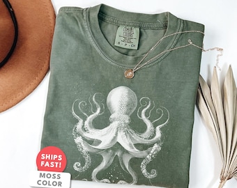 Komfortfarben Oktopus-Shirt: Küstenleben-Grafik-T-Shirt