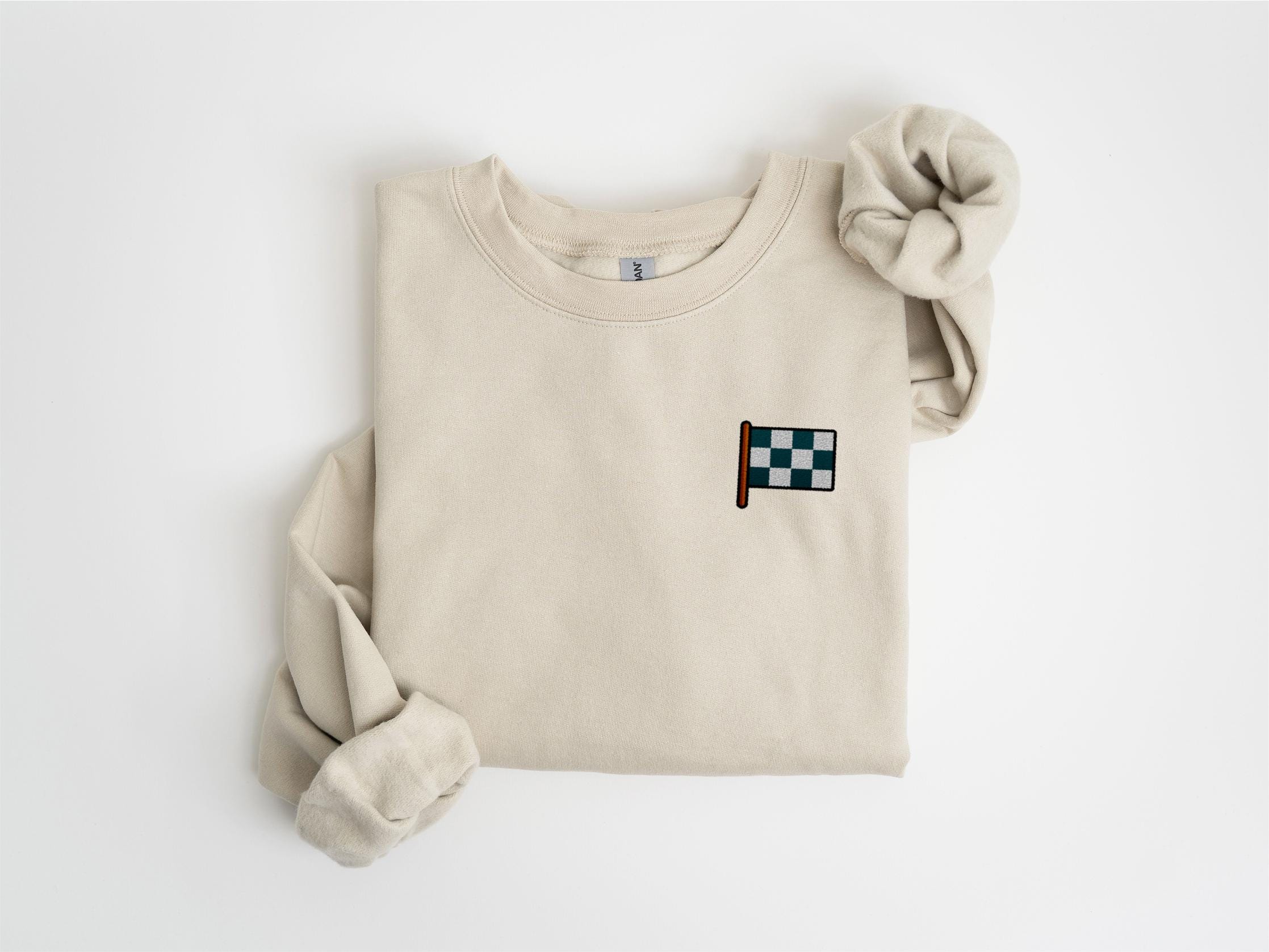 Embroidered Checkered Flag Sweatshirt, Racing Crewneck - Etsy Israel