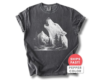 Comfort Colors Moon Wolf T-Shirt: Rustic Outdoors Graphic Tee
