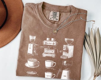 Coffee Graphic Tee | Vintage Aesthetic Coffee Machine Shirt | Comfort Colors Caffeine Lover Gift | Retro Barista Top