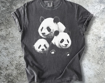 Panda-Shirt | Vintage Wildlife Panda Bär Grafik Tee | Komfort Farben Natur Liebhaber Geschenk | Retro Stückgefärbtes Tierchen Top