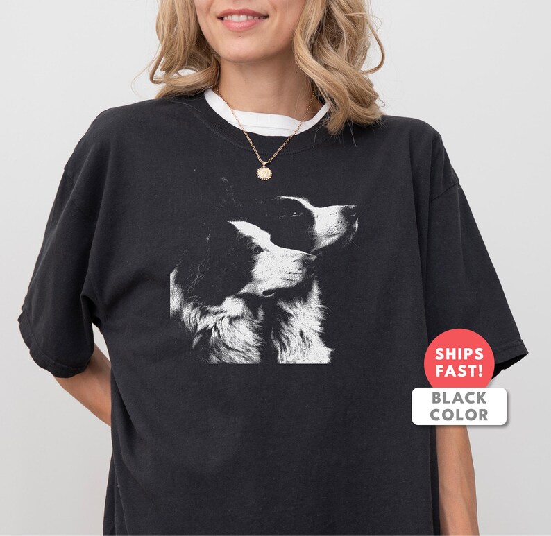 Border Collie Shirt | Vintage Border Collie Portrait Tee | Border Collie Mom Dad Gift | Comfort Colors Herding Dog Breed Top image 4