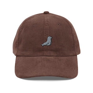 Seal Baseball Cap, Gift For Seal Lovers, Cute Animal Corduroy Cap, Sustainable Hat, For Him & Her, Embroidery, Vintage Funny Hat
