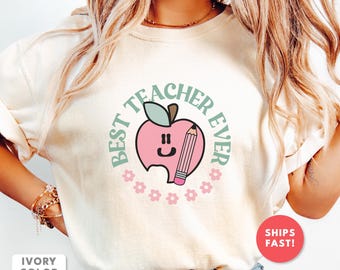 Maglietta per maestra d'asilo: Comfort Colors, maglietta per il ritorno a scuola con la scritta "Best Teacher Ever"