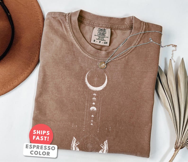 Crescent Moon Shirt | Hands Moon Graphic Tee | Comfort Colors Celestial Gift | Mystic Moon Spiritual Aesthetic Top for Her image 7
