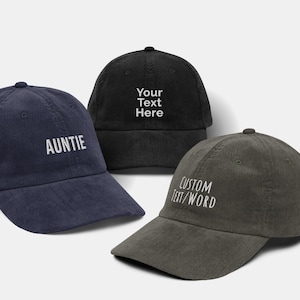 Custom Embroidered Vintage Cap, Personalized Unisex Cotton Dad Hat with Text, Unisex Gift for Him Or Her, Adjustable Corduroy Cap Gift