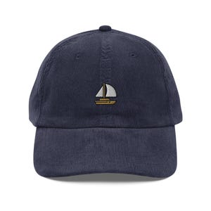 Embroidered Sailboat Hat, Vintage Corduroy Cap, Gift For Sailboat Lovers, Retro Sailing Hat, Sustainable Hat, For Him & Her, Unisex Ball Cap