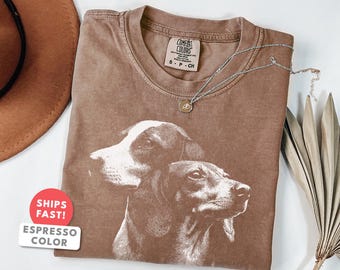 Camiseta gráfica con perro salchicha: Camiseta con retrato de perro en colores cómodos