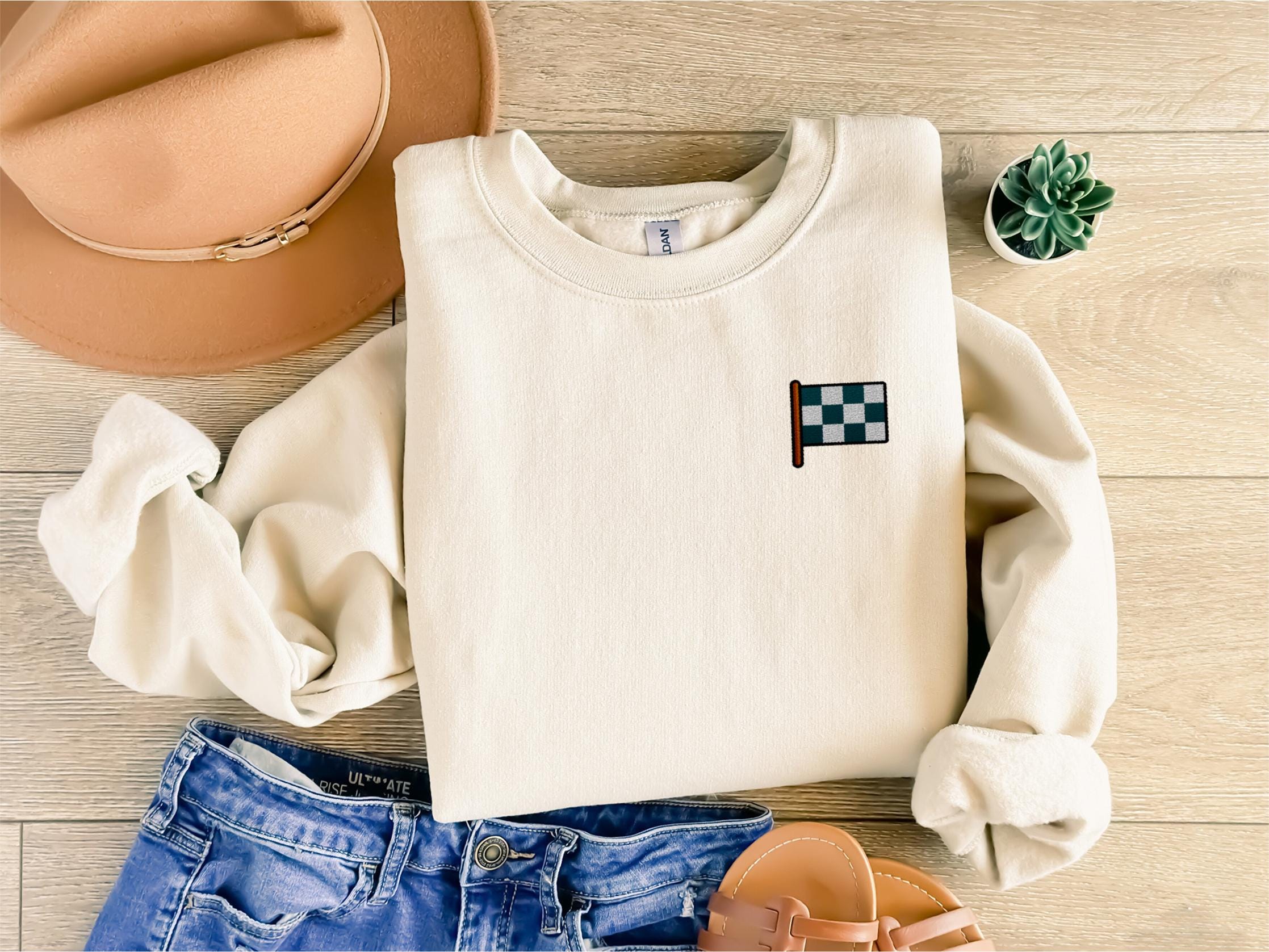 CRCREW❤様確認用 Embroidered Checkered Flag Sweatshirt, Racing Crewneck - Etsy Israel