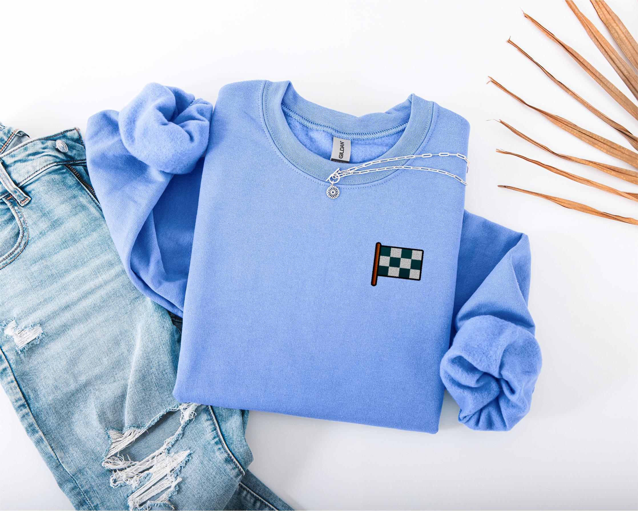 Embroidered Checkered Flag Sweatshirt, Racing Crewneck - Etsy Israel