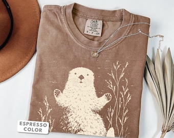 Sea Otter Shirt | Cute Otter Wildflower Graphic Tee | Comfort Colors Ocean Animal Gift | Coastal Nature Lover Top