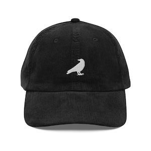 Embroidered Raven Hat, Vintage Corduroy Cap, Gift For Raven Lovers, Retro Animal Hat, Sustainable Hat, For Him & Her, Unisex Ball Cap