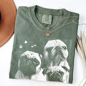 Camiseta Pug | Camiseta Vintage com Retrato de Pug | Presente para Pais e Mães de Pug | Camiseta Comfort Colors com Estampa de Raças de Cães de Pequeno Porte