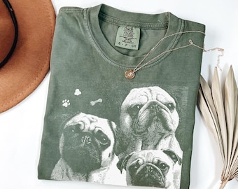 Pug Shirt | Vintage Pug Dog Portrait Tee | Pug Mom Dad Gift | Comfort Colors Small Dog Breed Graphic Top
