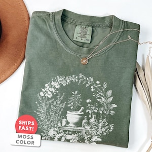 Plant Witch Shirt | Botanical Apothecary Graphic Tee for Her | Herbalism Gift | Vintage Cottagecore Comfort Colors Top