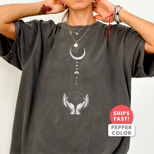 Crescent Moon Shirt | Hands Moon Graphic Tee | Comfort Colors Celestial Gift | Mystic Moon Spiritual Aesthetic Top for Her image 1