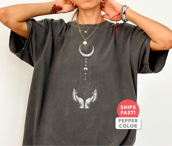 Crescent Moon Shirt | Hands Moon Graphic Tee | Comfort Colors Celestial Gift | Mystic Moon Spiritual Aesthetic Top for Her