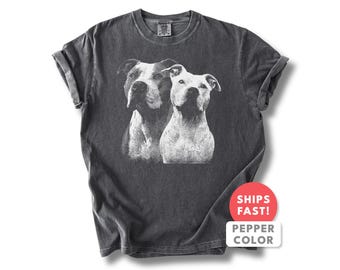 Camiseta vintage com estampa de Pitbull e retrato de cachorro da raça Pitbull.