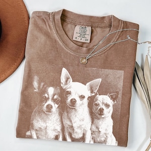 Camiseta Chihuahua | Camiseta Vintage com Retrato de Chihuahua | Presente para Pais e Mães de Chihuahua | Camiseta Comfort Colors com Estampa de Raças de Cães de Pequeno Porte