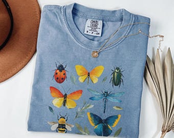 Ladybug Butterfly Insect Shirt | Watercolor Bug Graphic Tee | Comfort Colors Nature Lover Gift | Cottagecore Entomology Top
