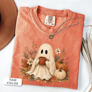 Coffee Ghost Shirt | Cottagecore Pumpkin Patch Fall Tee | Autumn Ghost Comfort Colors Top | Cozy Season Halloween Gift