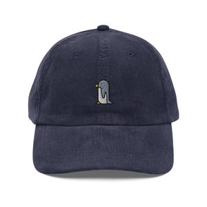 Penguin Baseball Cap, Gift For Penguin Lovers, Cute Animal Corduroy Cap, Sustainable Hat, For Him & Her, Embroidery, Vintage Funny Hat